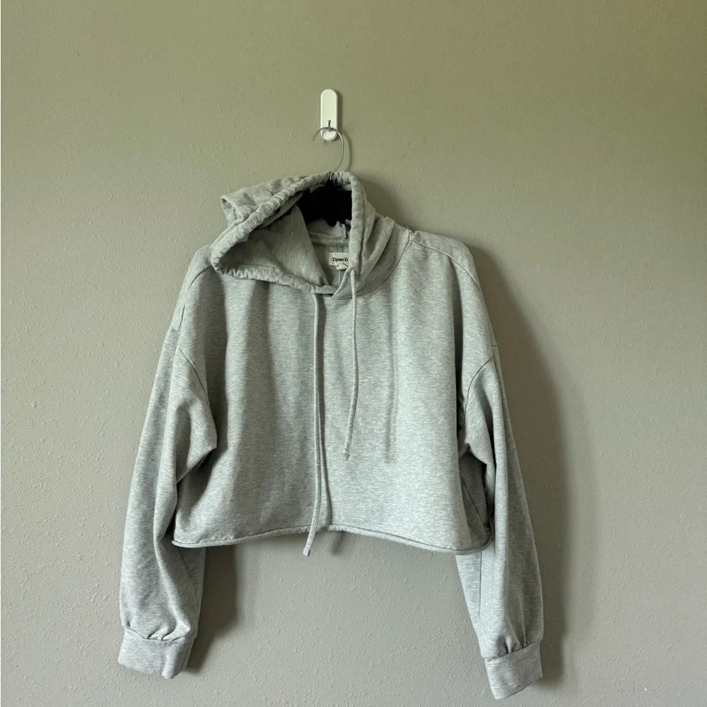 Open Edit Heather Gray Cropped Hoodie Medium